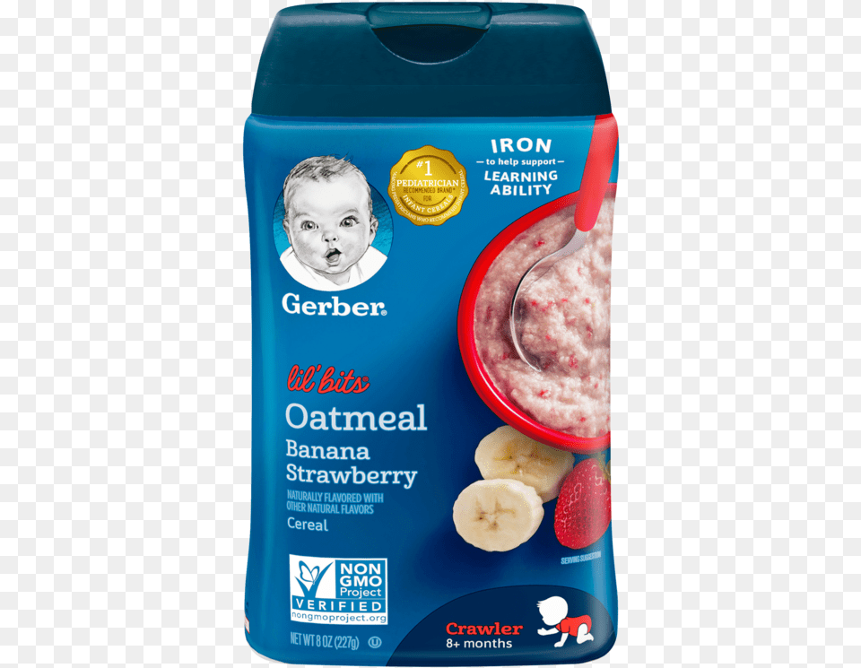 Lil Bits Oatmeal Banana Strawberry Cereal Gerber Strawberry Banana Baby Food, Breakfast, Person, Fruit, Plant Free Transparent Png