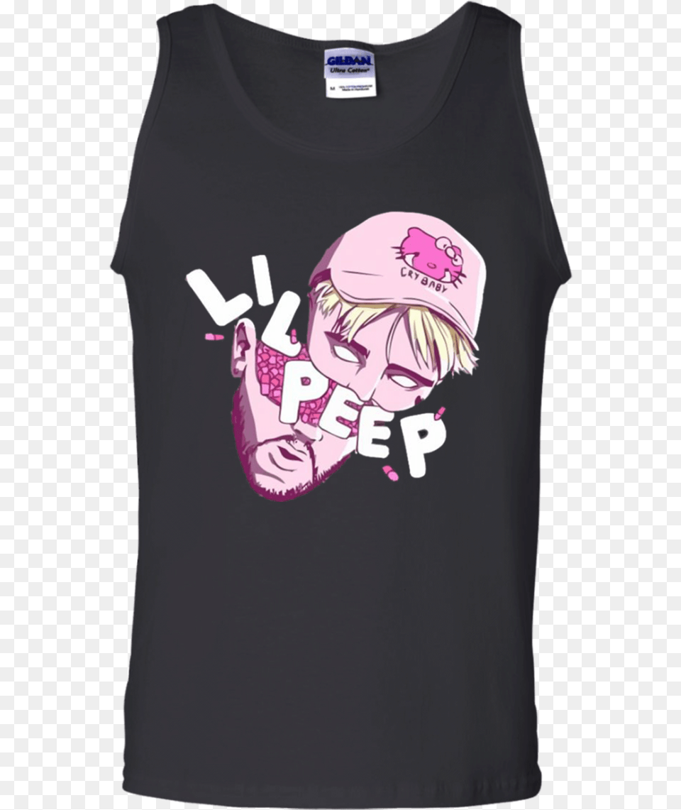 Lil Peep Tank Top Cry Baby Kitty Cut Head Cartoon, T-shirt, Clothing, Shirt, Person Free Png