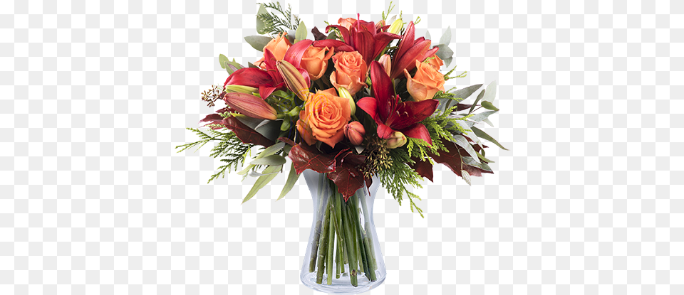 Lilies And Roses Red Flower Bouquet, Flower Arrangement, Flower Bouquet, Plant, Art Free Png Download