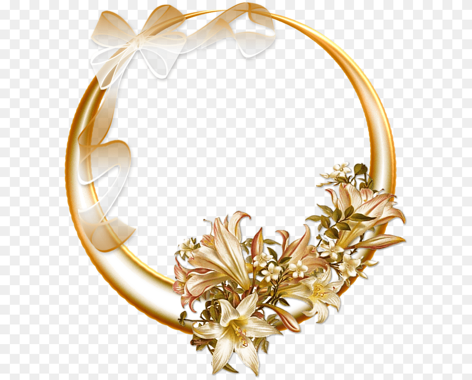 Lilies Flowers Leaves Ribbon Geometricshapes Frame Guru Nanak Dev Ji Good Morning, Accessories, Jewelry, Necklace, Gold Free Png