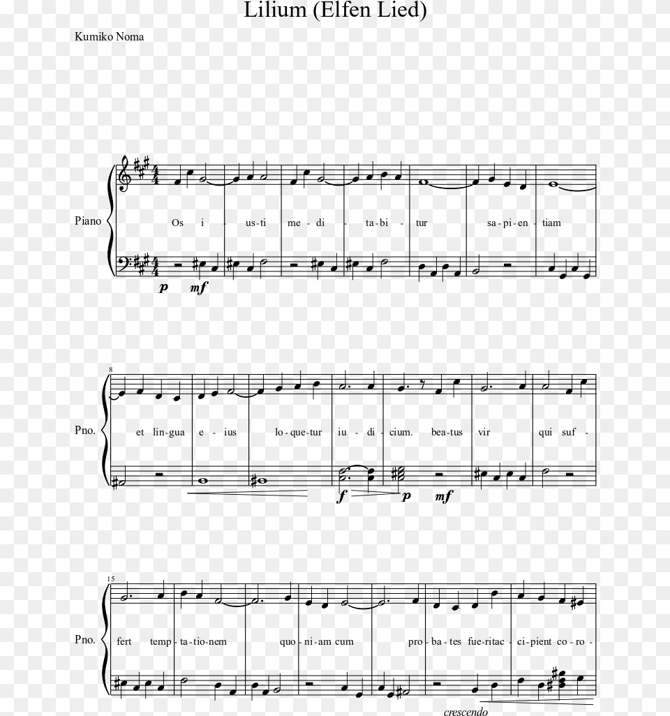 Lilium Sheet Music 1 Of 2 Pages Elfen Lied Piano Easy, Gray Png Image