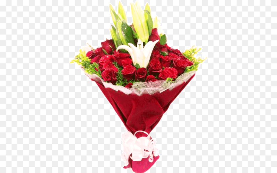 Lilly With 50 Red Roses Paper Pack Bouquet, Flower, Flower Arrangement, Flower Bouquet, Petal Free Transparent Png
