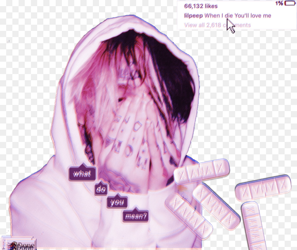 Lilpeep Gbc Vaporwave Xanax Lil Peep Long Hair, Adult, Female, Person, Woman Png