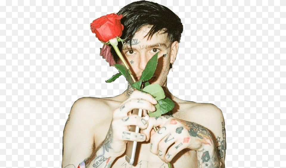 Lilpeep Lil Peep Xxxtentacion Rap Hiphop Music Boy Lil Peep With Flower, Tattoo, Skin, Rose, Plant Free Png