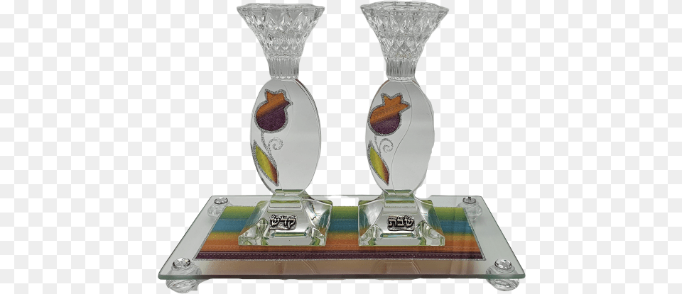 Lily Art Oval Glass Shabbat Candlesticks And Tray Rainbow Pomegranate Theme Trophy, Smoke Pipe, Candle Free Png