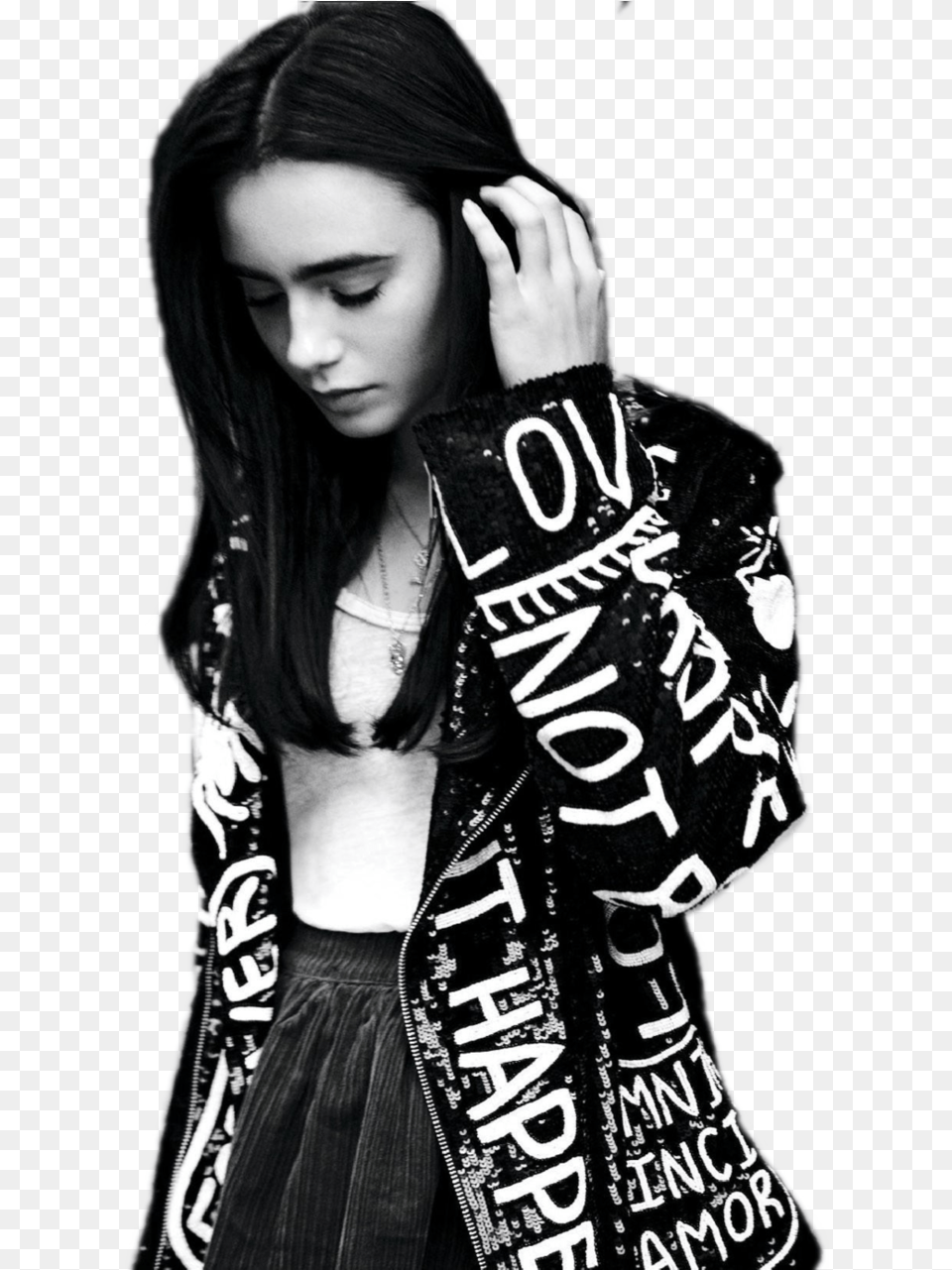 Lily Collins And Black And White Lily Collins Photoshoot, Adult, Portrait, Photography, Person Png Image