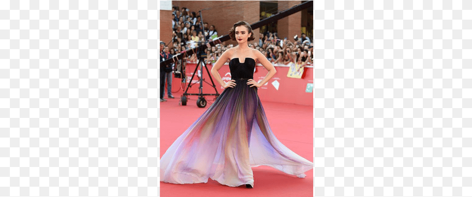 Lily Collins Is A Vision On The Red Carpet At The Rome Floor Length Flowy Dress, Clothing, Fashion, Formal Wear, Gown Free Png Download