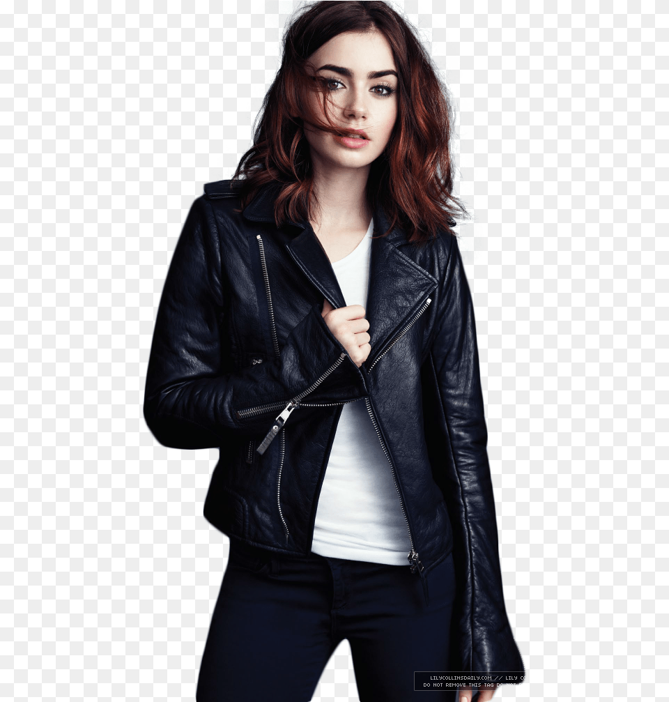 Lily Collins Lily Collins, Clothing, Coat, Jacket, Leather Jacket Png Image