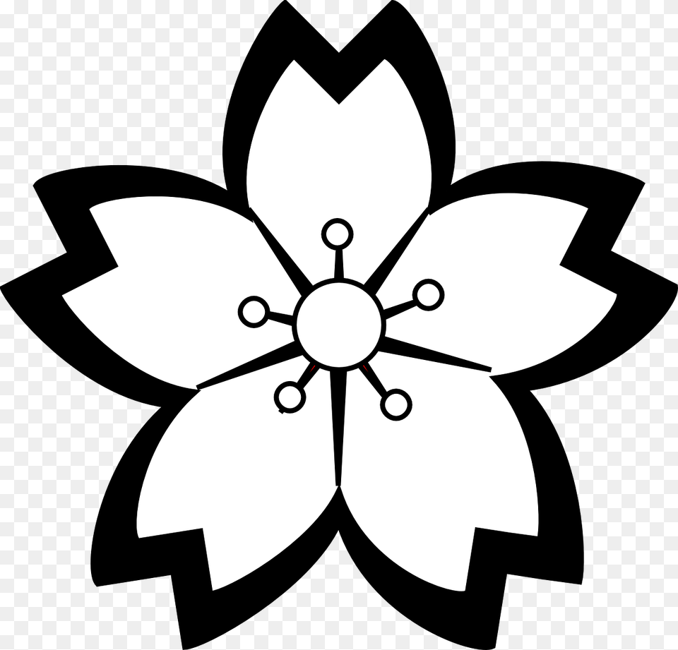 Lily Flower Blossom Outline Cherry Blossom Flower Clipart Black And White, Stencil, Plant, Symbol Png Image