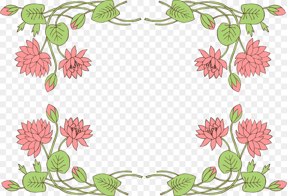 Lily Pad Lotus Flower Borderclip Art Flower Border Line Clipart, Floral Design, Graphics, Pattern, Embroidery Png Image