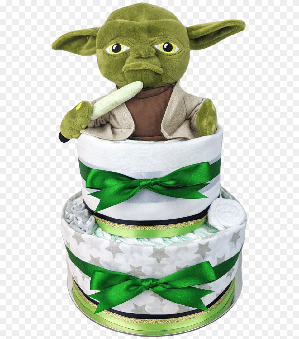 Limited Edition Two Tier Yoda Star Wars Nappy Cake Baby Yoda Diaper Cake, Birthday Cake, Cream, Dessert, Food Free Png Download