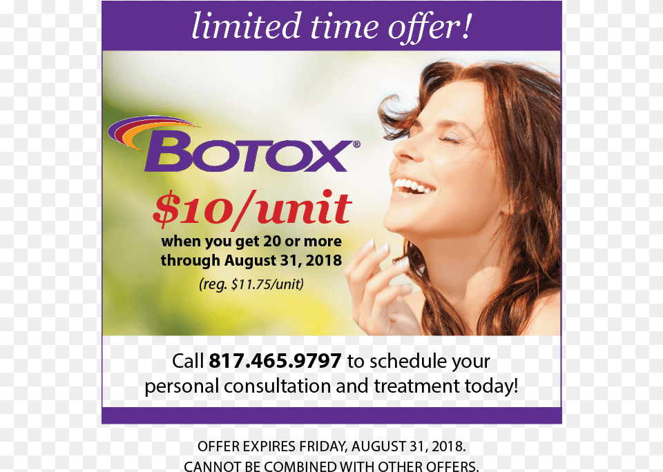 Limited Time Offer On Botox Botox, Adult, Advertisement, Female, Person Free Transparent Png