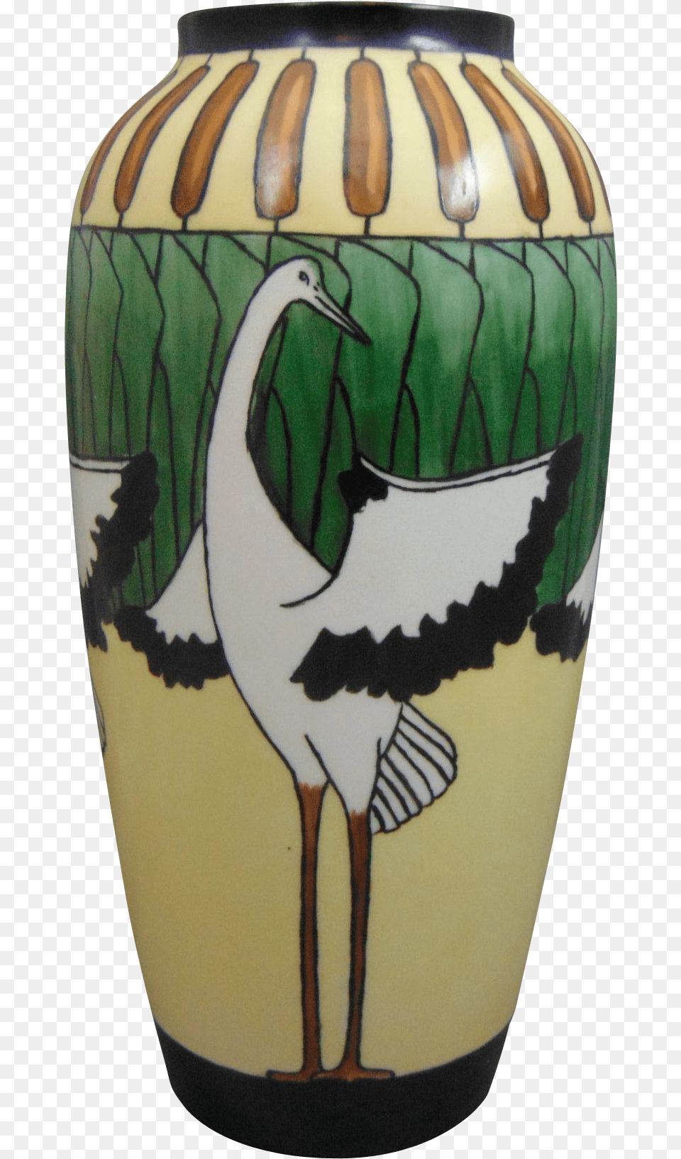 Limoges Arts Amp Crafts Crane Amp Cattails Motif Vase Found, Jar, Pottery, Urn, Animal Png