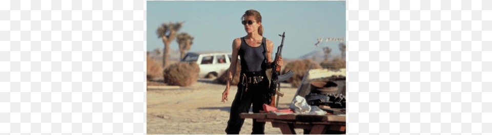 Linda Hamilton As Sarah In Terminator Badass Babe With Gun, Weapon, Firearm, Rifle, Person Free Transparent Png