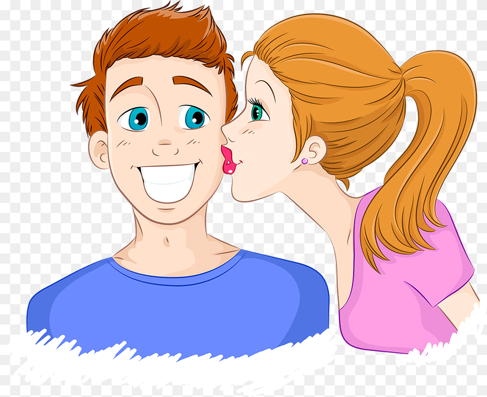 Lindas Imgenes De Personas Besando En El Cachete Girl Kissing Boy Cartoon, Adult, Person, Head, Female Free Transparent Png