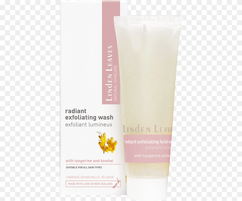 Linden Leaves Natural Skincare Radiant Exfoliating Linden Leaves Radiant Exfoliating Facial Wash, Bottle, Lotion, Advertisement, Cosmetics Png Image