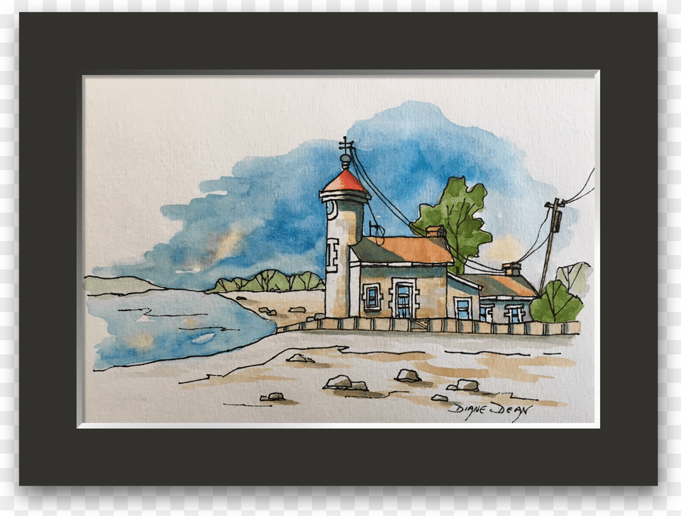 Line And Wash Of Lighthouse At Nantaour France Picture Frame, Art, Painting, Drawing Png Image