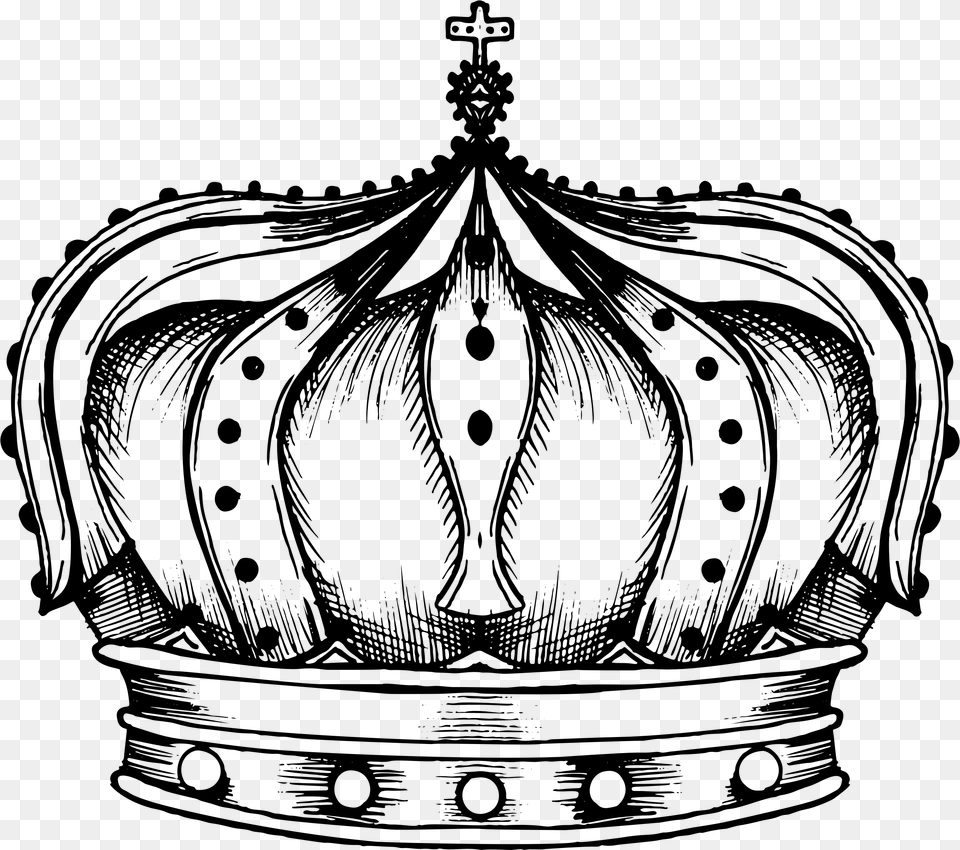 Line Art Clipart Vintage King Crown Clipart Black And White, Gray Png
