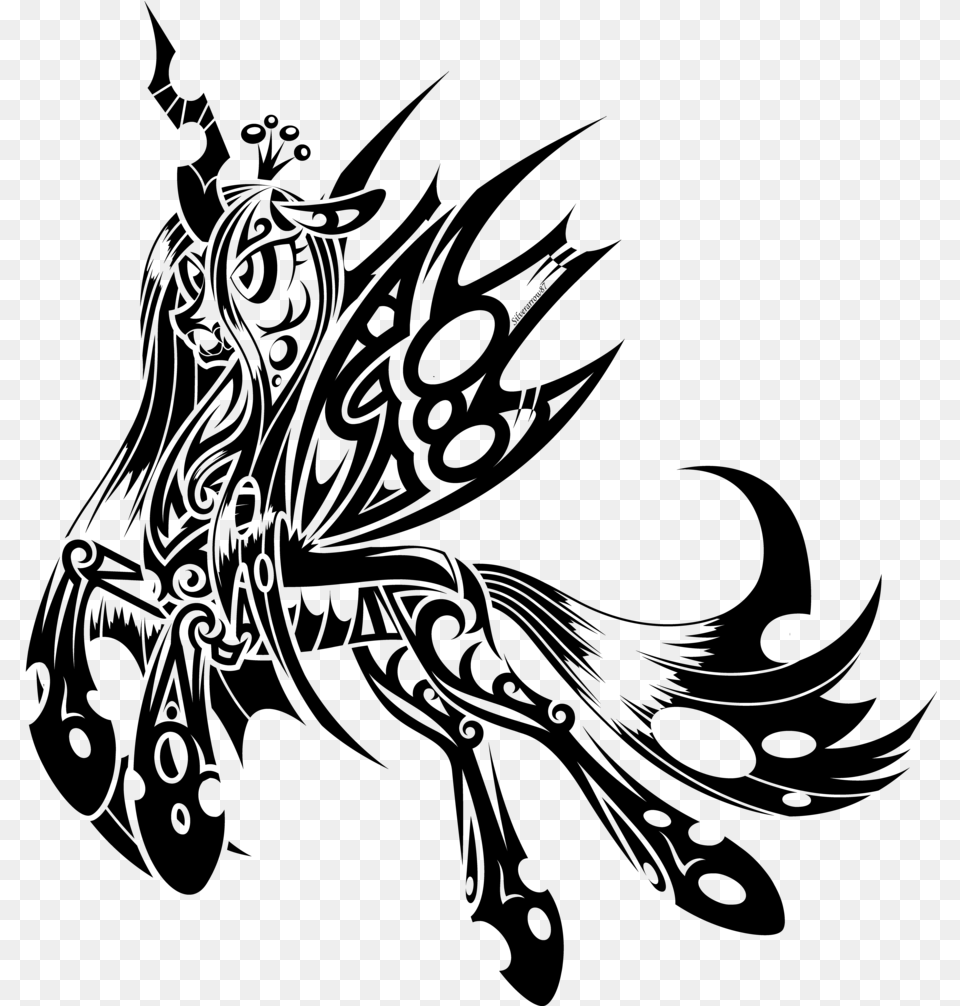 Line Art Tattoo Pony Rarity Queen Chrysalis Tattoo, Gray Free Png Download