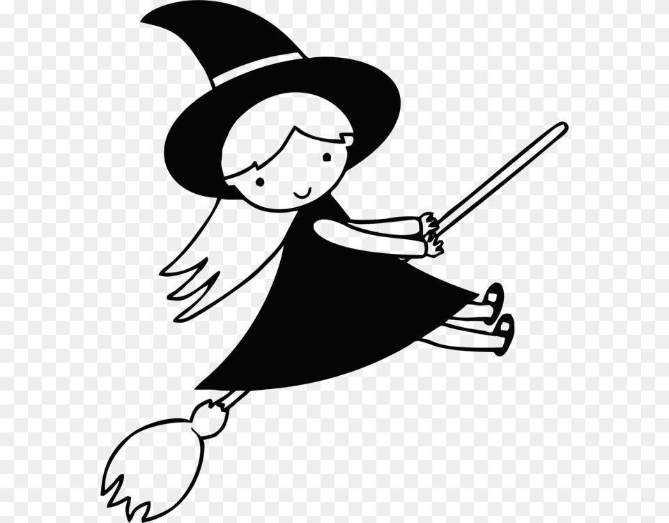 Line Art Witchcraft Drawing Witch Flying Cartoon, Clothing, Hat Free Png