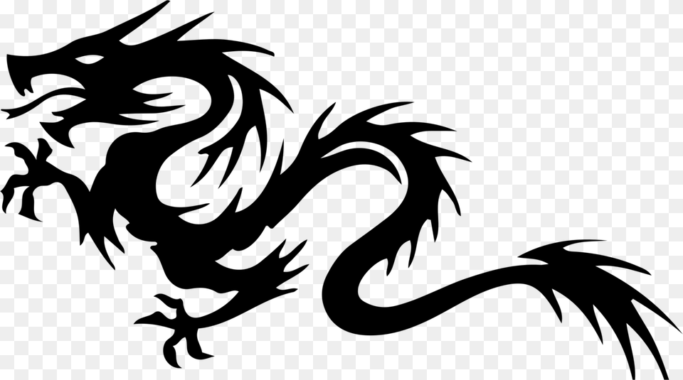 Line Artartsilhouette Chinese Dragon Clipart, Gray Free Png