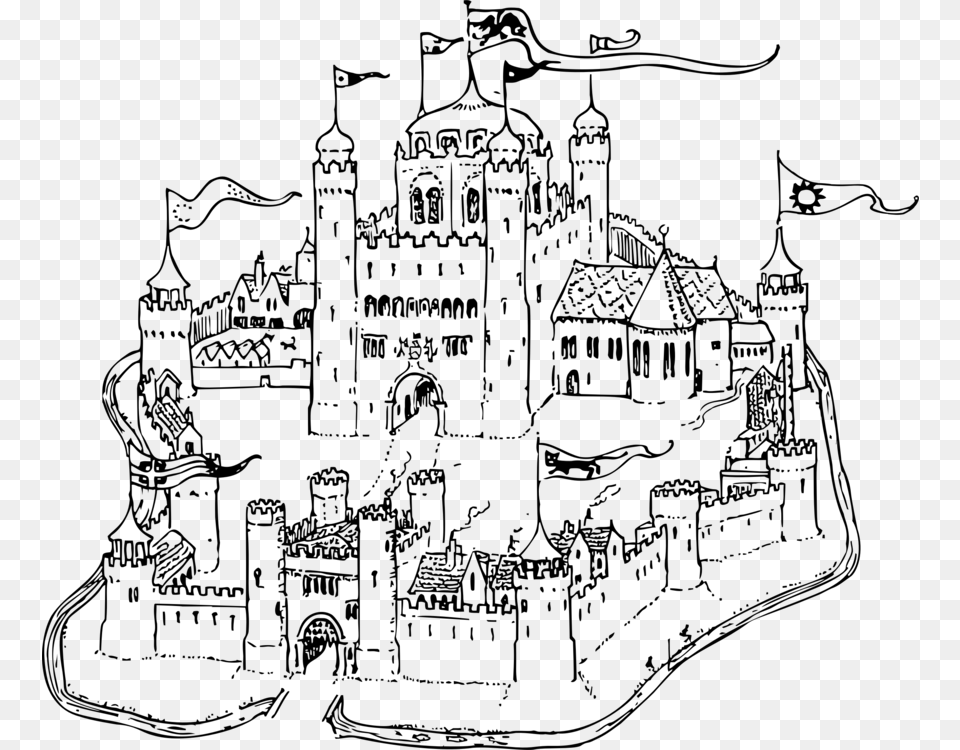 Line Artdiagramurban Design Coloring Pages Medieval Castles, Gray Free Transparent Png