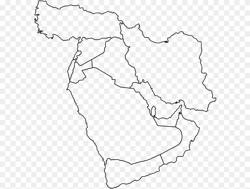 Line Artlineangle Blank Middle East Map, Gray Free Png