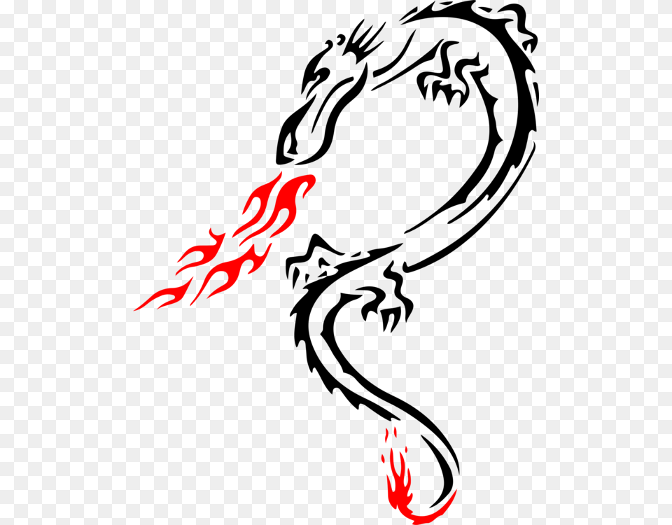 Line Artplantcalligraphy Dragon With Flame Tatoo, Maroon, Logo, Text Free Png Download