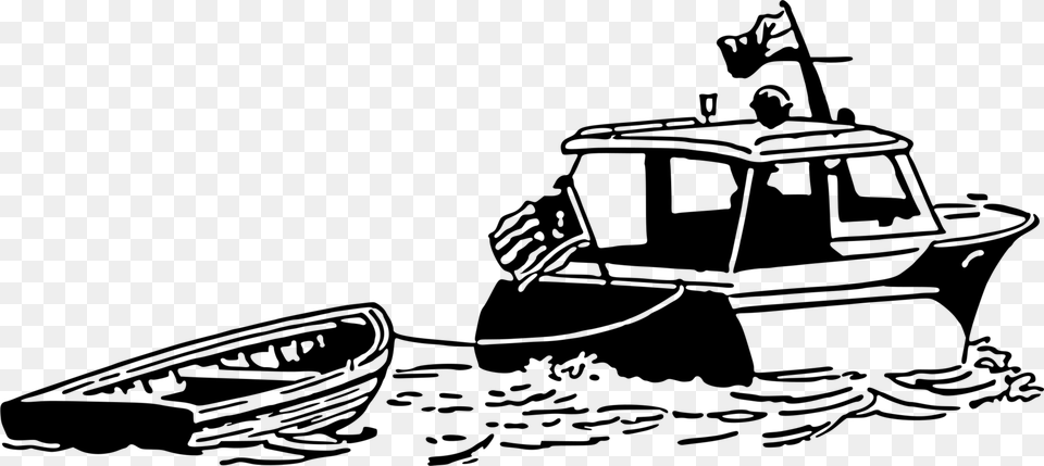 Line Artstylecoloring Book Boat Pulling Another Boat, Gray Free Png