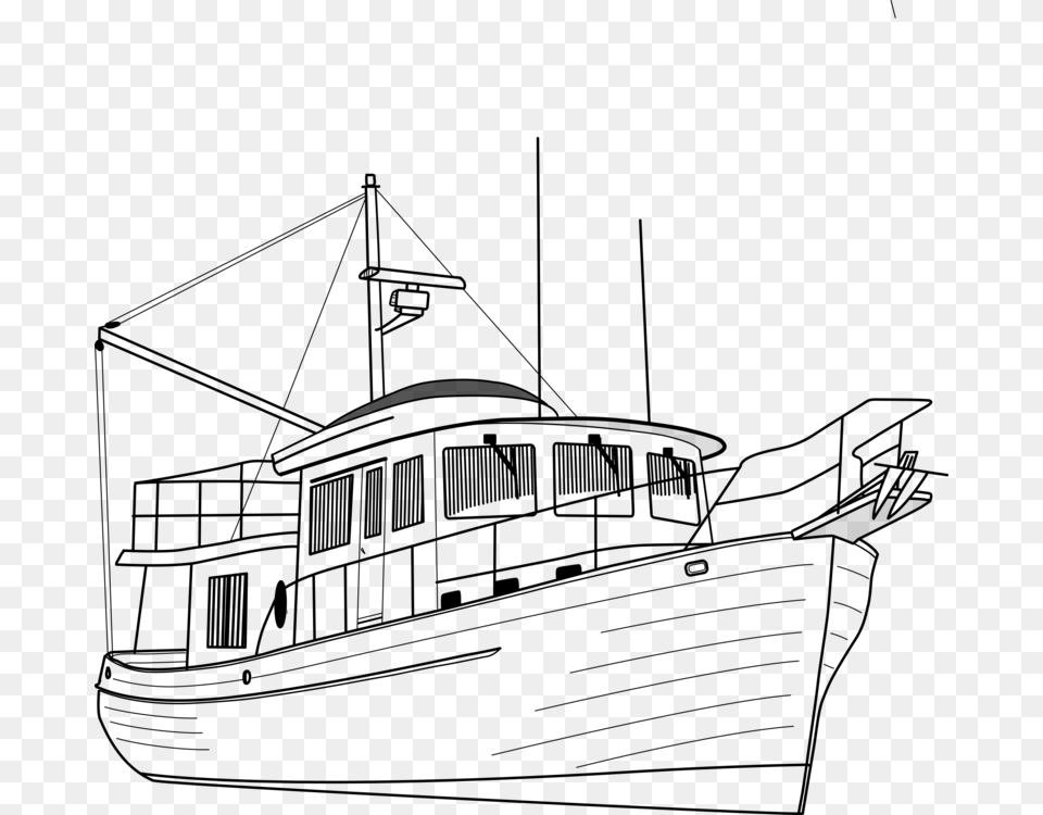 Line Artwatercraftcoloring Book Boat, Gray Free Png