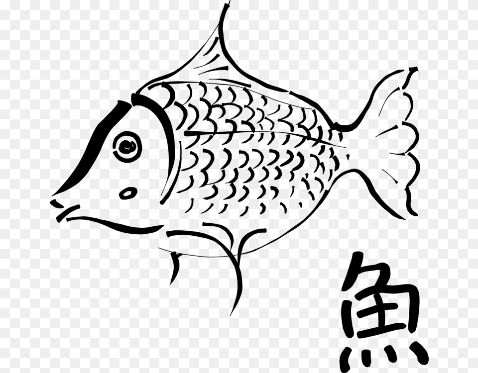 Line Artwildlifeleaf Outline Of A Fish, Gray Png Image