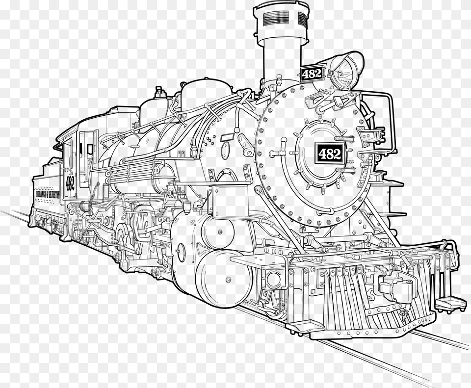 Line Drawing Of Steam Locomotive, Vehicle, Transportation, Train, Railway Free Png