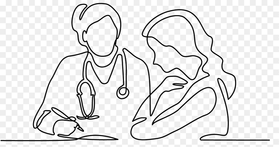 Line Drawing Of Woman With Doctor Doctor With Stethoscope Treat Patient, Lighting, Gray Free Png