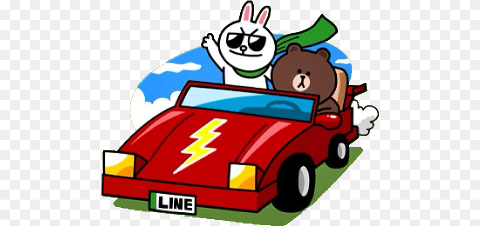 Line Stickers Brown And Cony In Car 640x498 Brown Secret Date, Grass, Plant, Lawn, Bulldozer Png Image
