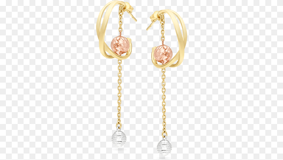 Linear Chain Ball Dangle Earrings Tricolor Gold Earrings, Accessories, Earring, Jewelry Free Transparent Png
