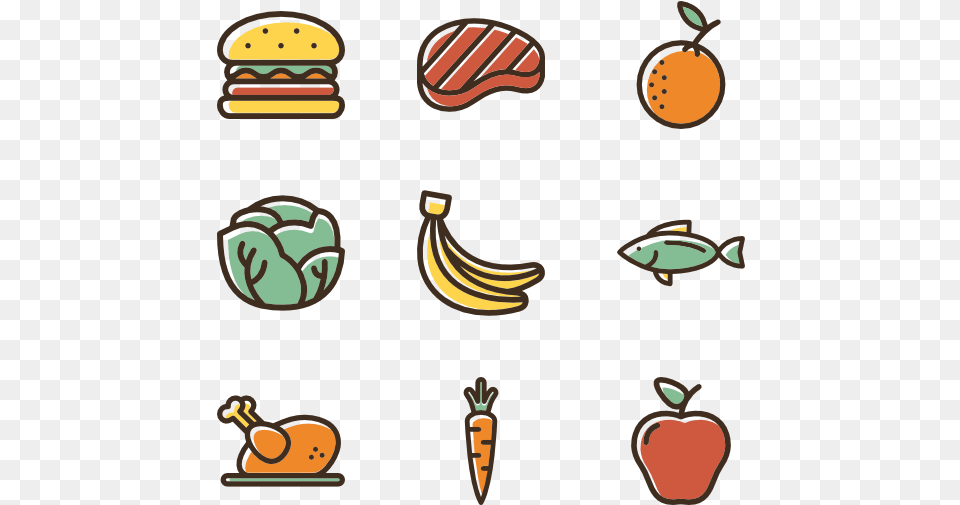 Linear Color Food Set Healthy Food Icon Vector, Banana, Fruit, Plant, Produce Free Png Download