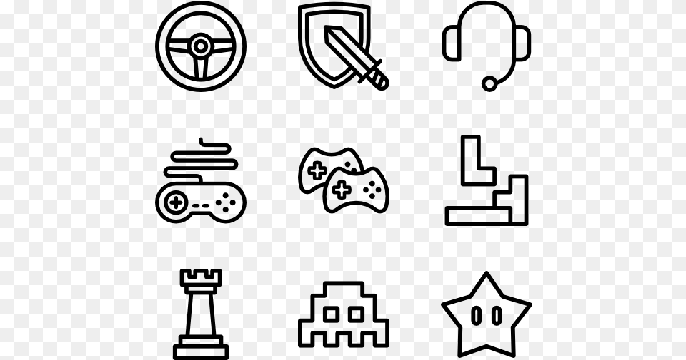 Linear Game Design Elements Hand Drawn Social Media Icons, Gray Png Image