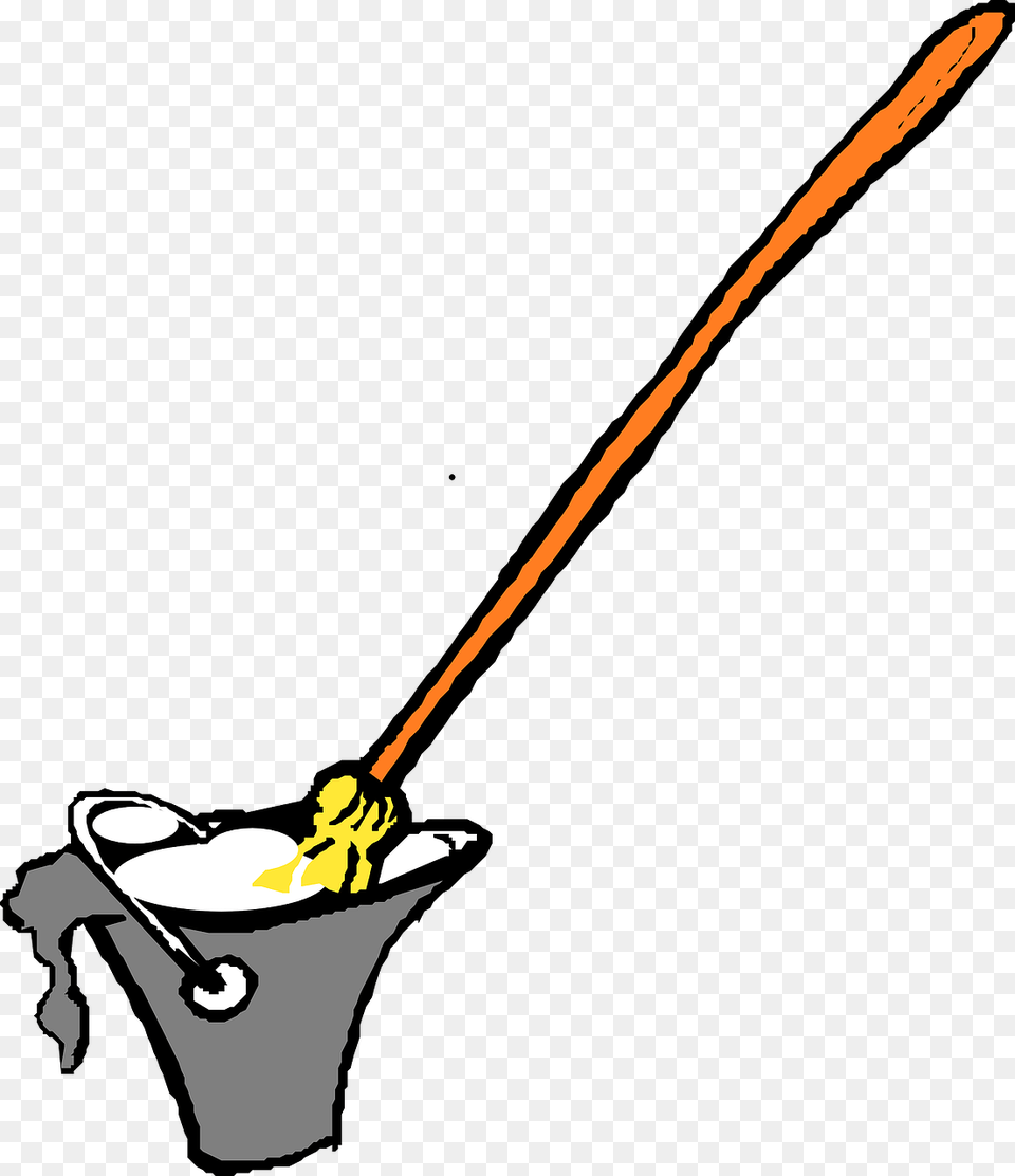 Lineblack And Whitebucket Mop In The Bucket Clipart, Cleaning, Person Png Image