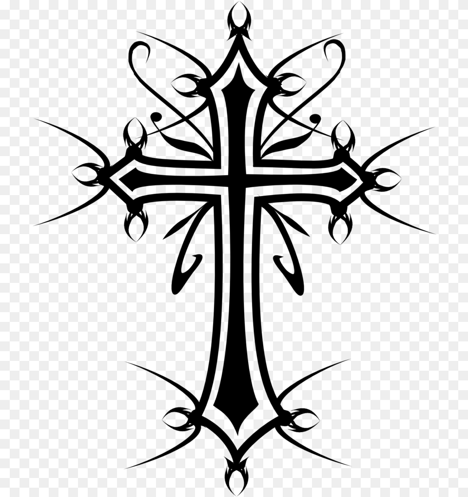 Lines Clipart Gothic Gothic Cross Drawing, Gray Png Image