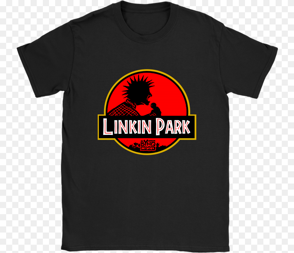 Linkin Park Jurassic World Fallen Kingdom Shirts Women Rick And Morty High Shirt, Clothing, T-shirt, Logo, Person Free Transparent Png