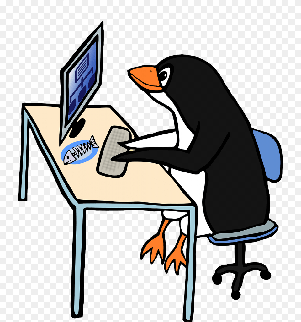Linuxlia The Paradise Of Linux Users Animals On Computer Clipart, Table, Furniture, Electronics, Desk Free Png