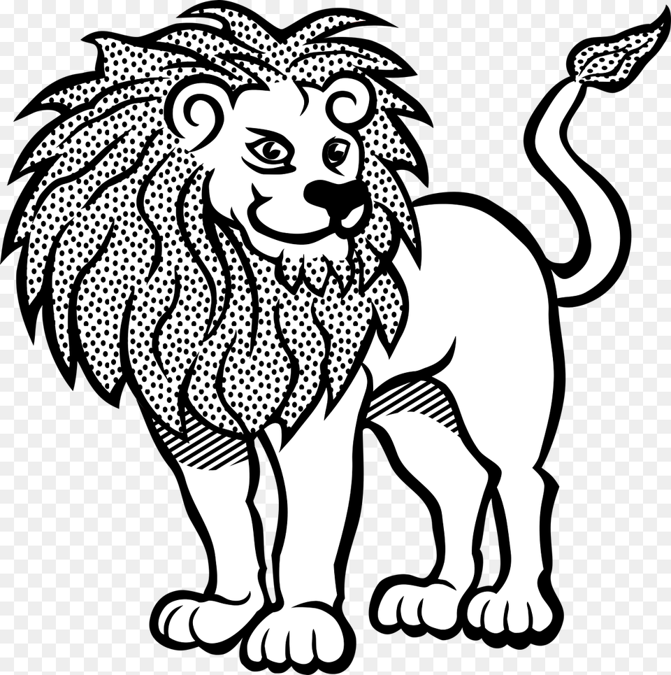 Lion Black And White Clipart, Animal, Mammal, Wildlife, Stencil Free Png