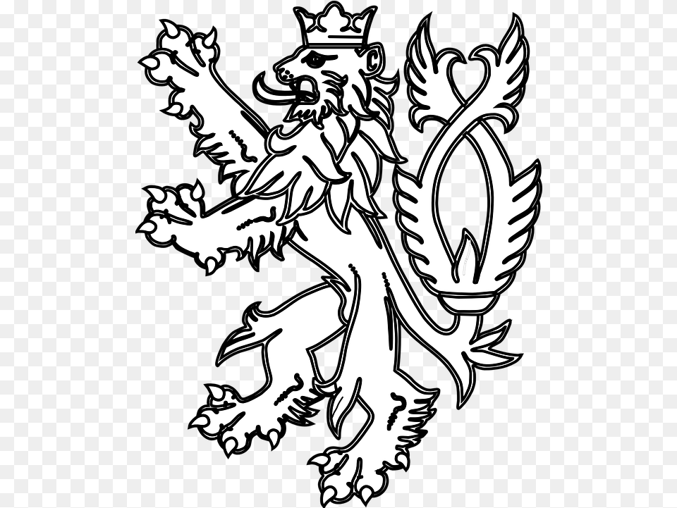 Lion Crown Heraldic Animal Double Tail Tongue Coat Of, Stencil, Person, Face, Head Free Png
