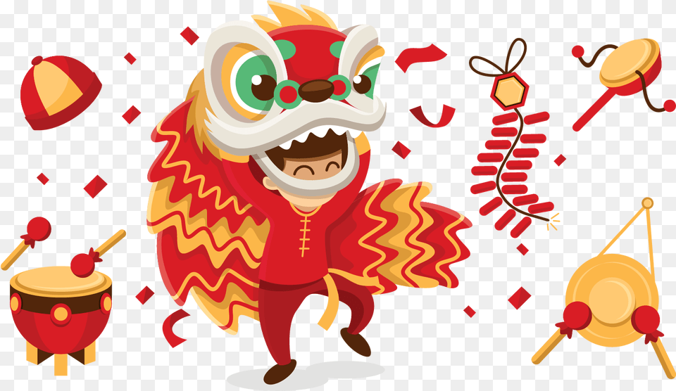 Lion Dance Chinese New Year Dragon Chinese Lion Chinese New Year Clipart, Dynamite, Weapon, Festival, Musical Instrument Free Png Download