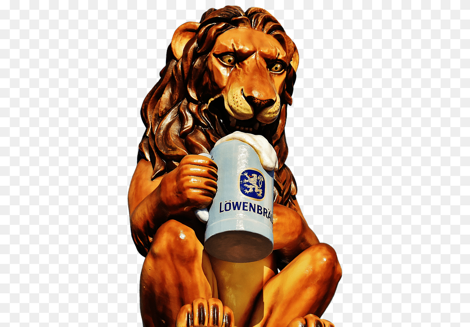 Lion Figure Oktoberfest Munich Beer Tent Brewery Lowenbrau Beer, Hand, Person, Body Part, Cup Free Png