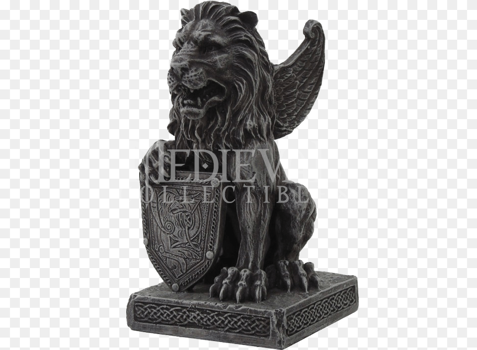 Lion Gargoyle With Shield Figurine Statue, Accessories, Art, Ornament, Sculpture Free Transparent Png