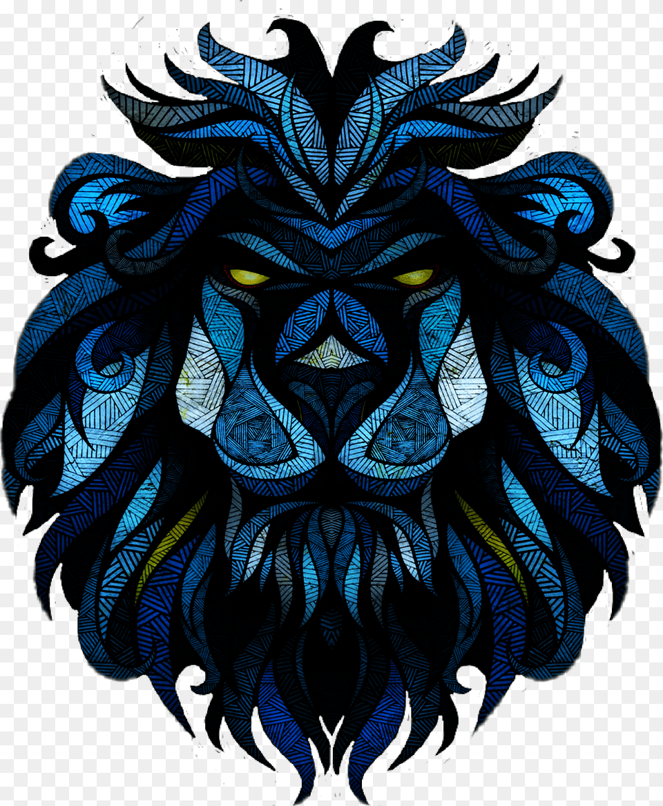 Lion Geometric Badass Fierce Wild Bigcat Stickers Blue Abstract Lion, Art, Pattern, Plant, Accessories Png