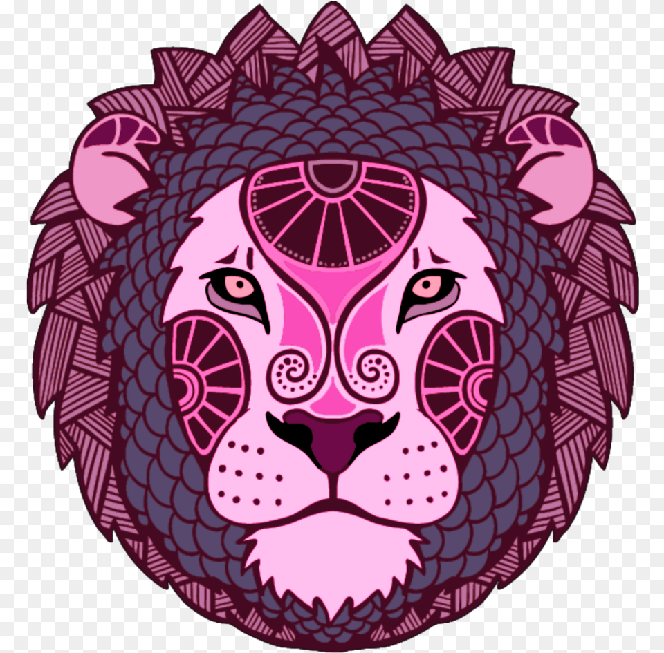 Lion Lionshead Leo Zodiacsignstickers Lion, Purple, Art, Pattern, Doodle Free Transparent Png