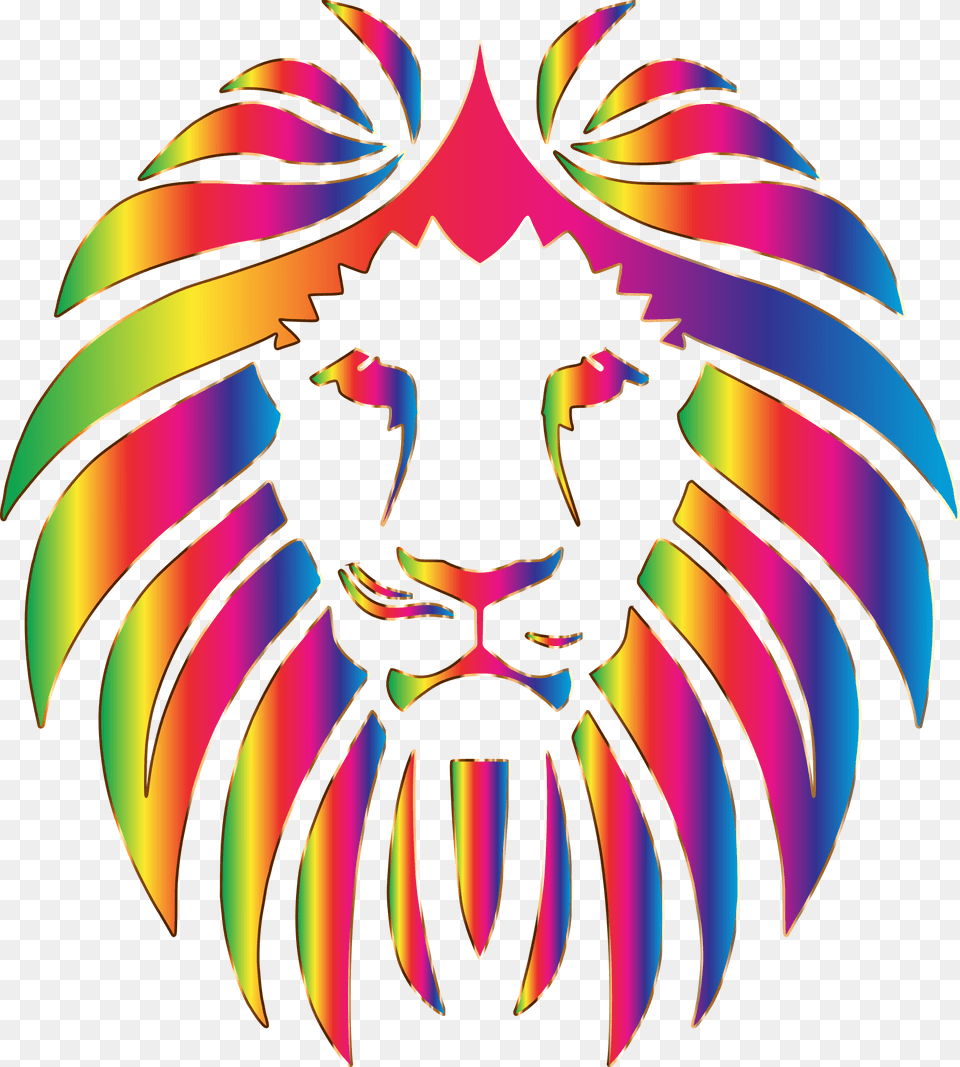 Lion Lionsmane Malelion Lionhead Rainbow Rainbowlion Vector Lion Face, Emblem, Symbol, Logo, Animal Free Png Download