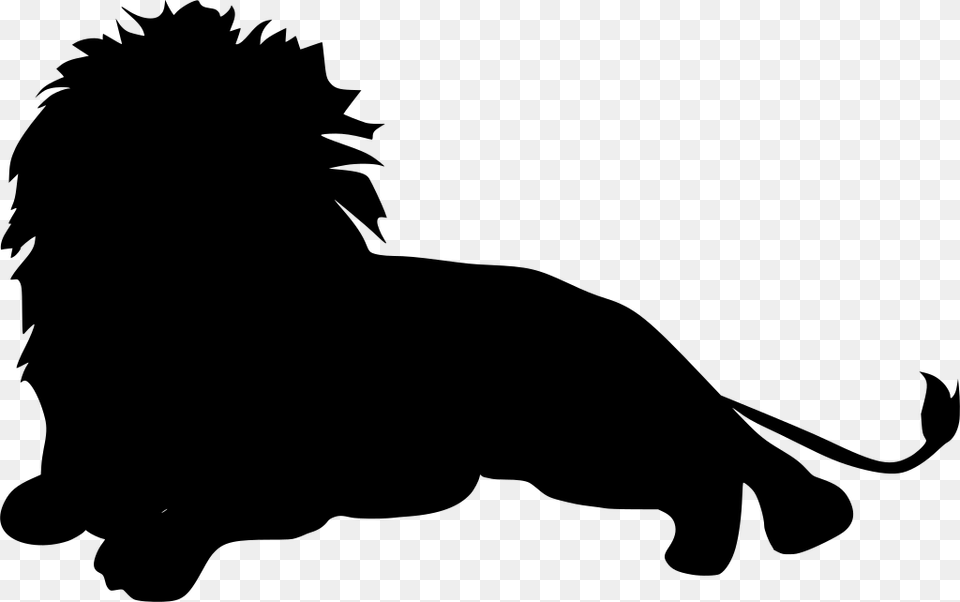 Lion Lying Down Silhouette, Gray Png